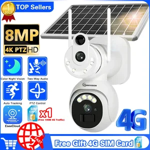 8MP AI Tracking 4G Sim Card Solar Camera Dual Lens Battery Wireless IP Camera Outdoor Security PTZ Long Time Stand Surveillance