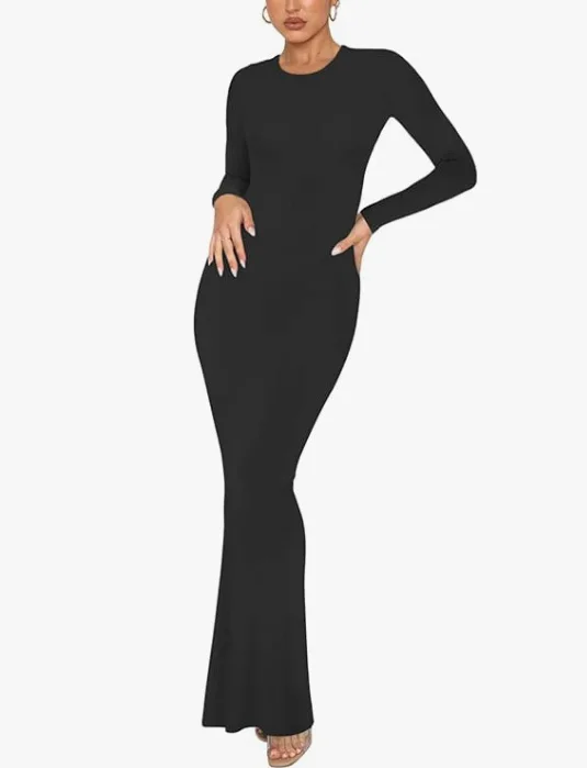 thumbnail image 1 of Vestido ajustado elegante de verano de manga larga y cuello redondo para mujer, 1 of 5