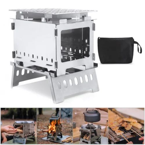 Outdoor Stainless Steel Camping Wood Stove Folding Cooking Backpacking BBQ Stoves Portable Survival Wood Burning Camping Stove