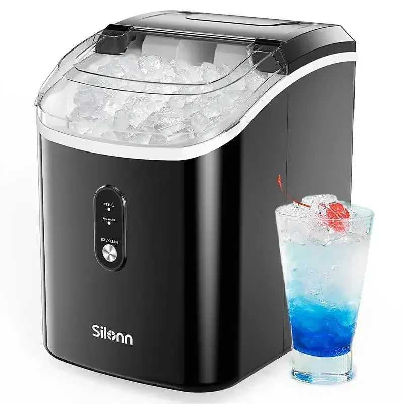 Silonn Nugget Ice Maker Countertop, Sonic for Home Kitchen Office-Chewable Pellet Ice Machine with Self-Cleaning Function