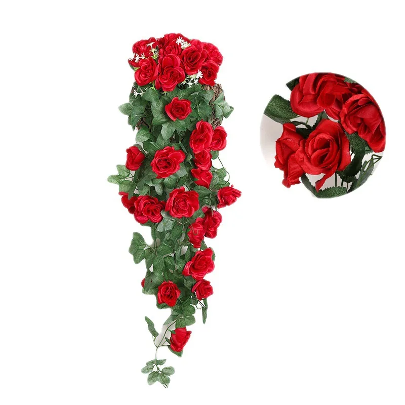 Weldomcor 4 fiori artificiali lunghi artificiali da appendere, fiori bianchi resistenti ai raggi UV, piante artificiali da appendere, per matrimoni, casa, giardino, cortile, decorazione