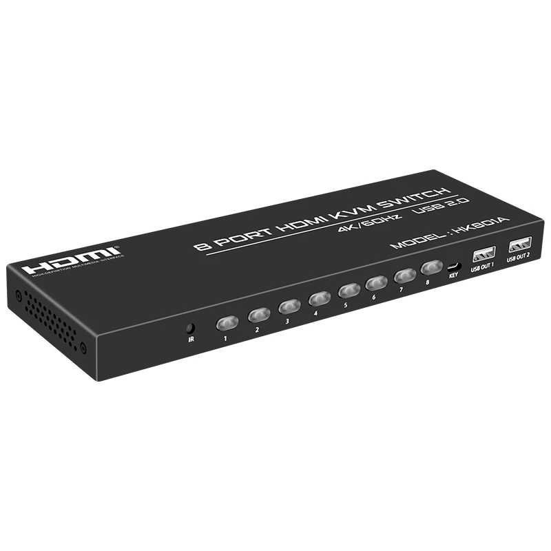 HK801A New Invention Usb2.0 Selector 8In 1Out 3840X2160P@60Hz Kvm Switch Usb Hdmi 8 Port Kvm Switch