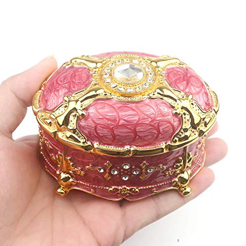 ROSIKING Oval Emboss Alloy Metal Music Box Wind Up Antique Jewelry