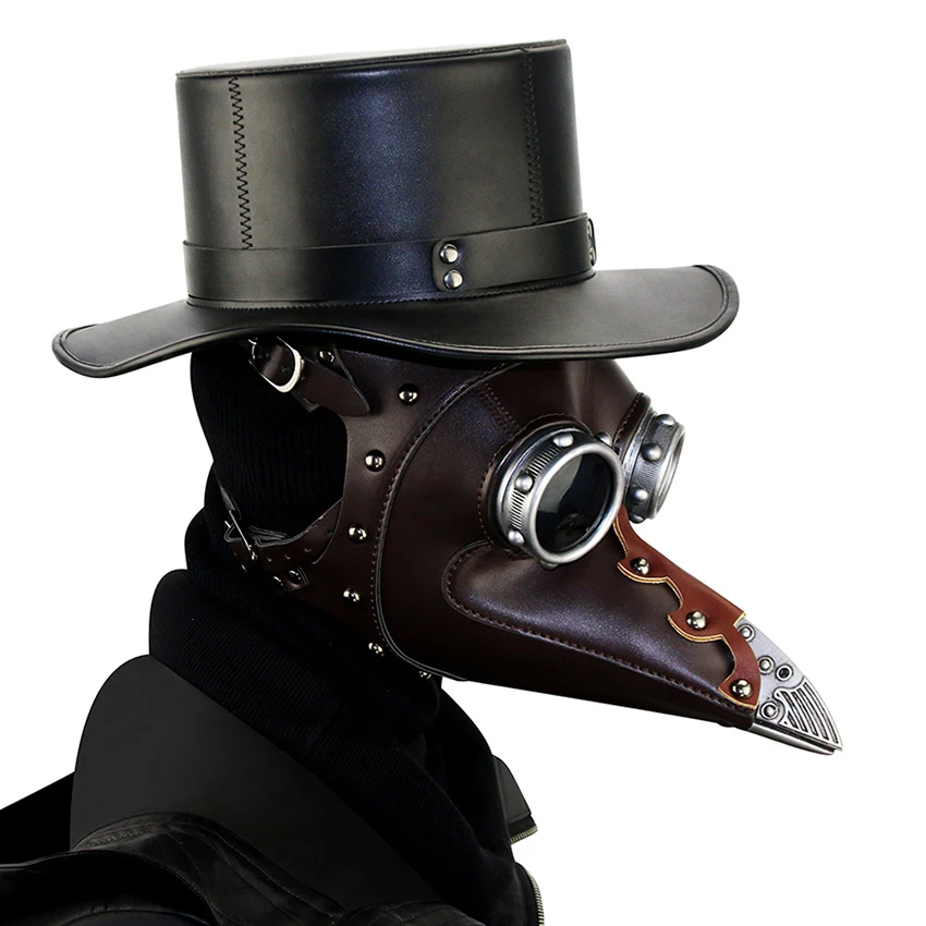 

Leather Plague Doctor Mask Medieval Steampunk Gothic Halloween Hat Cosplay Face Anonymou Carnival Festival Funny Disguise Mask