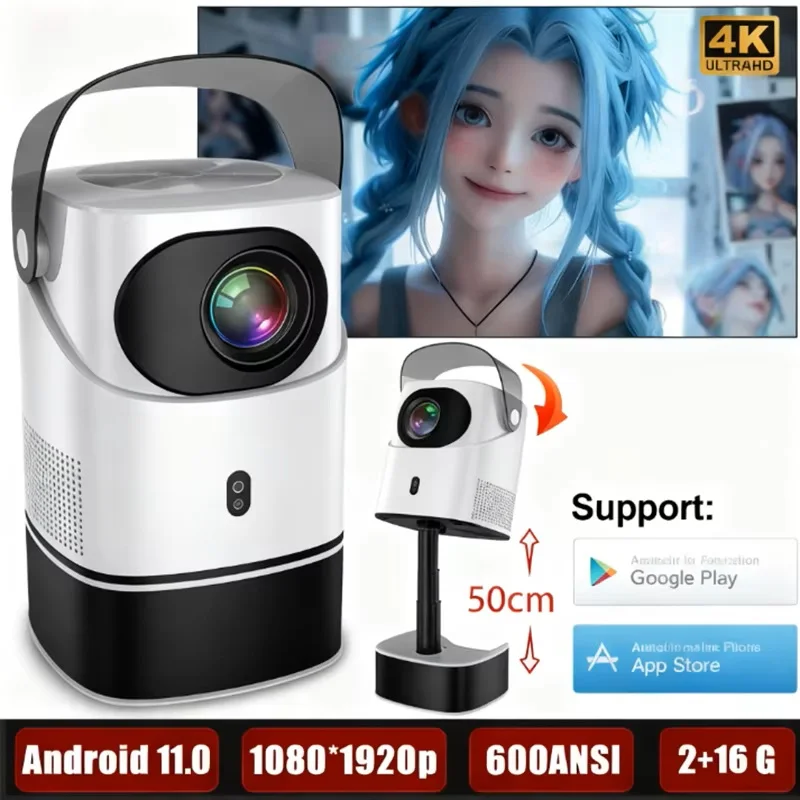 Stand Audio Projector 3in1 Android 11 Projectors 500ANSI Dual Wifi6 BT5 ...