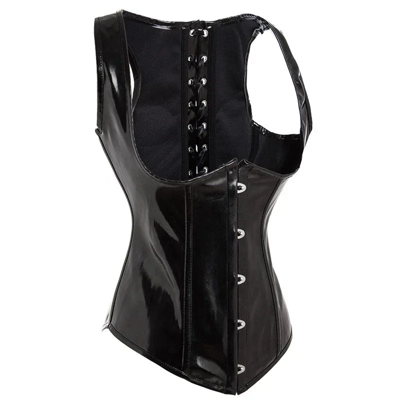PU Leather Corset Top Boned Waist Trainer Body Shaper Corselet