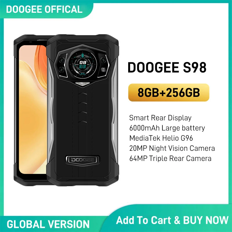 DOOGEE S98 Rugged Phone 8+256GB Android 12.0 6.3"LCD FHD Display Dial Rear Smartphone G96 Octa Core 64MP Camera 6000mAh Phone ram pc