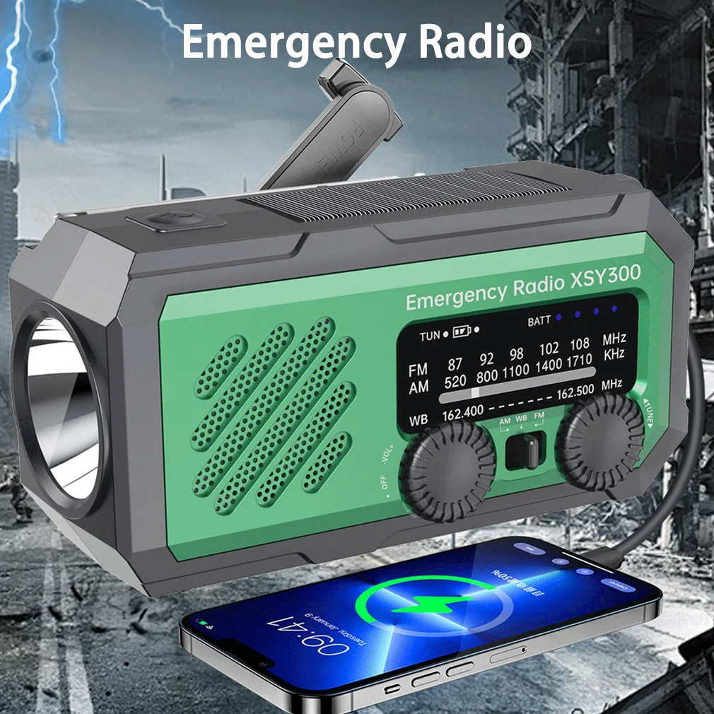 LED 조명이 있는 핫 2000mAh 비상 라디오, 솔라 핸드 크랭크 발전기 라디오, 날씨 AM/FM 휴대용 라디오, SOS 알람, 보조 배터리