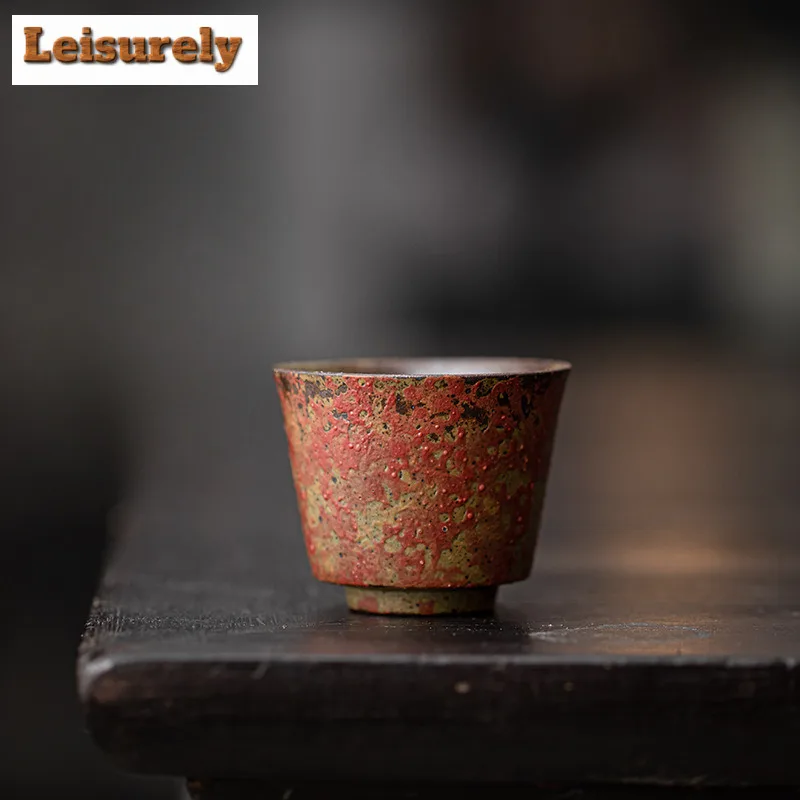 2pc/lot Kiln Change Red Old Rock Mud Horseshoe Teacup Handmade Tea Bowl Single Cups Smelling Cup Jianzhan Master Cups Tea 45ml