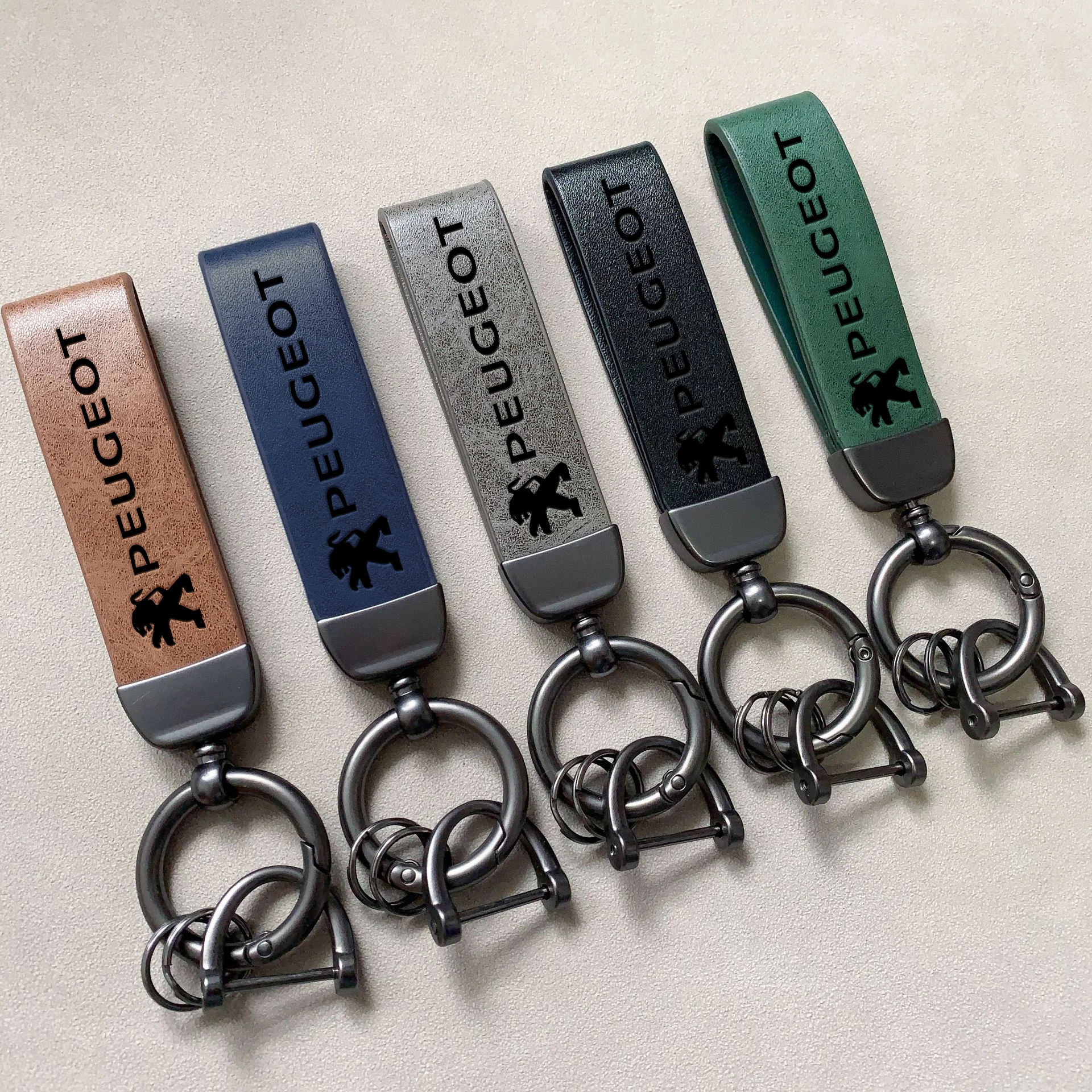 Car Keychain Vintage Leather Key Ring for Peugeot