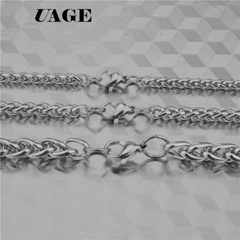 UAGE 3mm/4mm/5mm/6mm Breite 316L Edelstahl Männer Junge Spiga Zopf Halskette Kette Silber Farbe – Detail 6