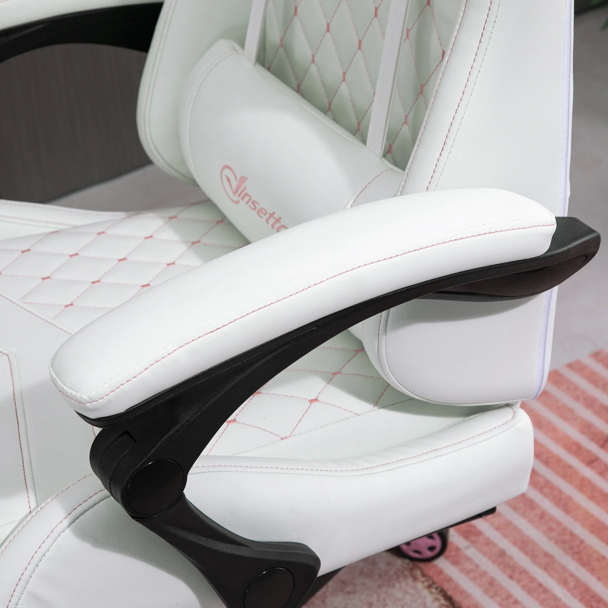 Racing Gaming Chair W/ Padded Arms, Pu Leather Gamer Recliner Home Office White 5