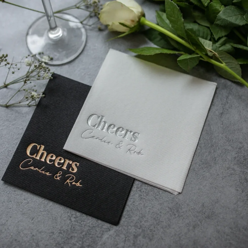 50 pcs Personalized cocktail Napkins Wedding Soft Linen like Airlaid Monogramed