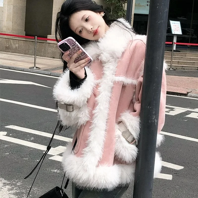 2025 New Imitation Fox Fur Fur Integrated Lamb Cashmere Splicing