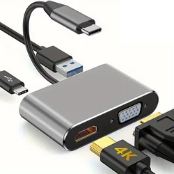 Versatile 4-in-1 USB-C Hub with 4K Video and 100W Fast Charging (GRAY)