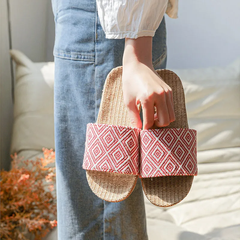 Unisex New Women Indoor Floor Flat Shoes Spring Autumn Couple Linen Flip Flops Home Slippers Female Slipper Comfortable Slides — view 5