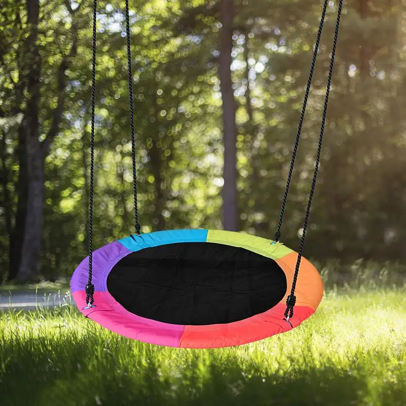 Tree Swing For Kids Outdoor Round Swing With Adjustable Multi-Strand Ropes Height Adjustable 40 Inch Outdoor Children Swing