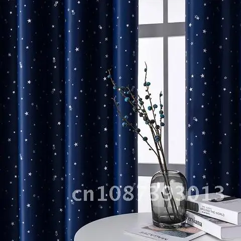 

Blackout Curtains for Living Room Bedroom Modern Printed Star Window Curtains for Children Treatment Drapes Blue Finished Cloth