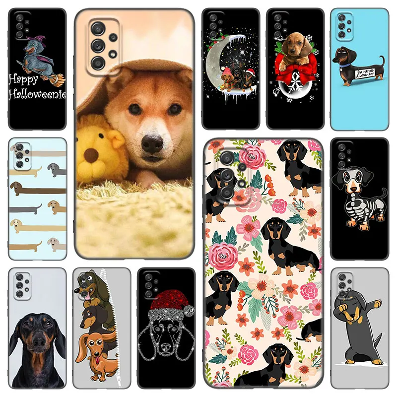 Cute cartoon Dachshund Dog Phone Case For Samsung A21 A30 A50 A52 S A13 A22 A32 A33 A53 A73 5G A11 A12 A31 A51 A70 A71 A72 Cover | Мобильные