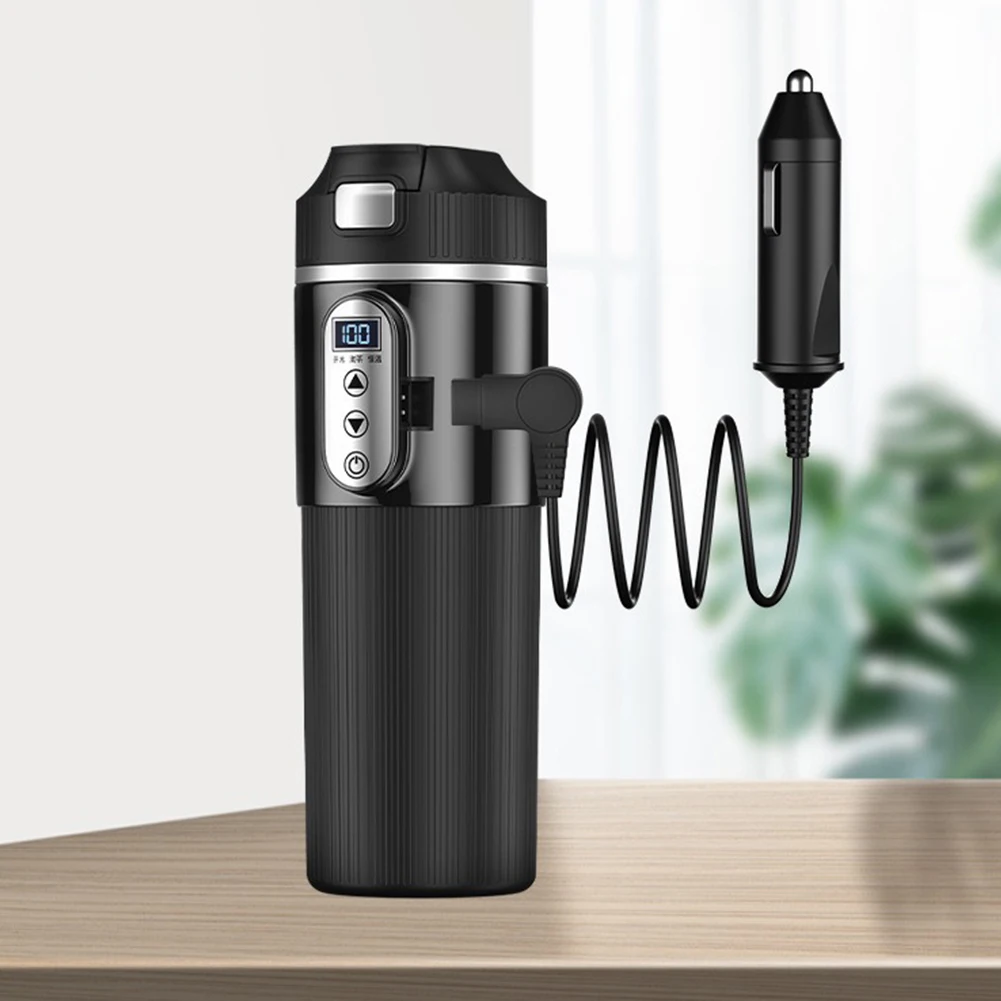 12V/24V 차량용 가열컵 디지털 LCD 디스플레이 스테인리스 스틸 휴대용 차량용 가열컵 500ML 컵 커피 우유 가열 주전자