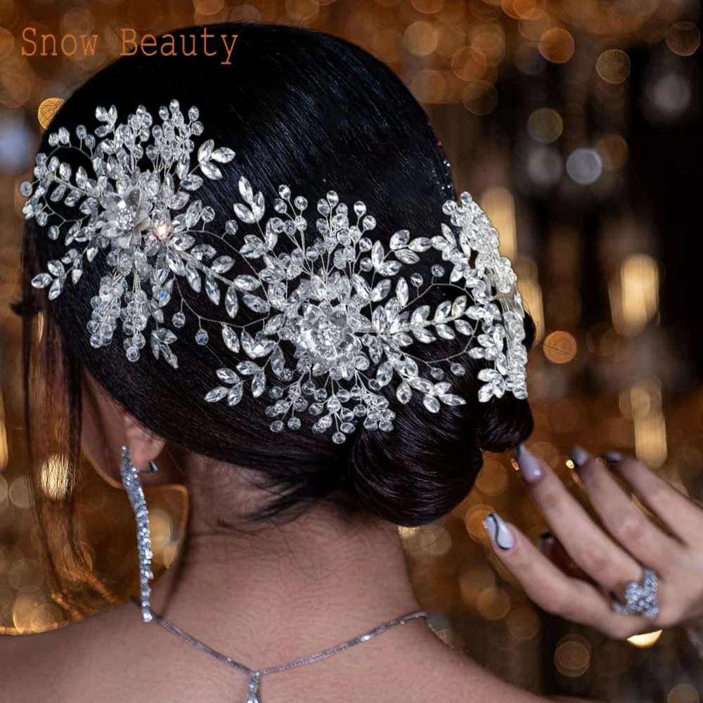 DZ094 Bridal Headband Handmade Flower Headband Crystal Wedding Hair Accessories Rhinestone Bridal Crown Elegant Women Headwear