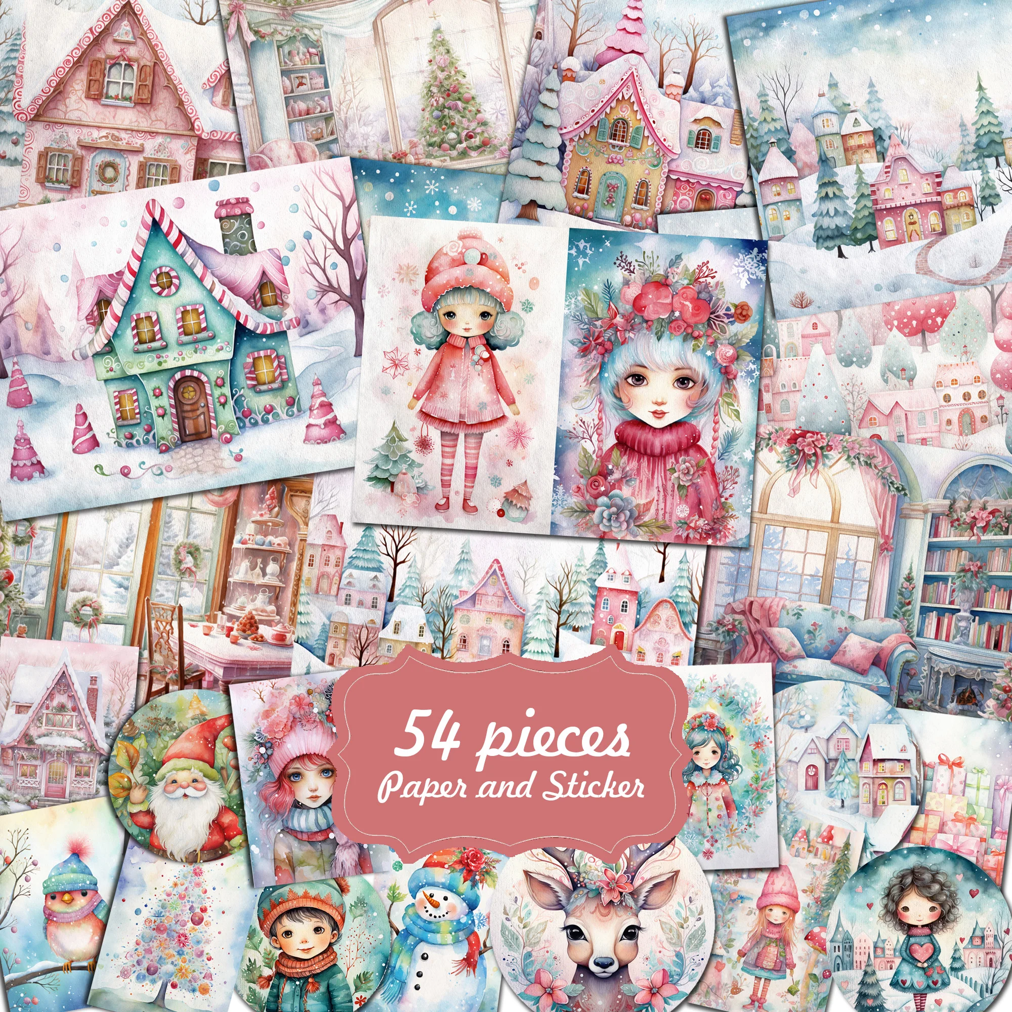 Scrapbooking Paper 54pieces Christmas DIY Writable Background Paper Set with Sticker for Arts Crafts Scrapbooking Supplies