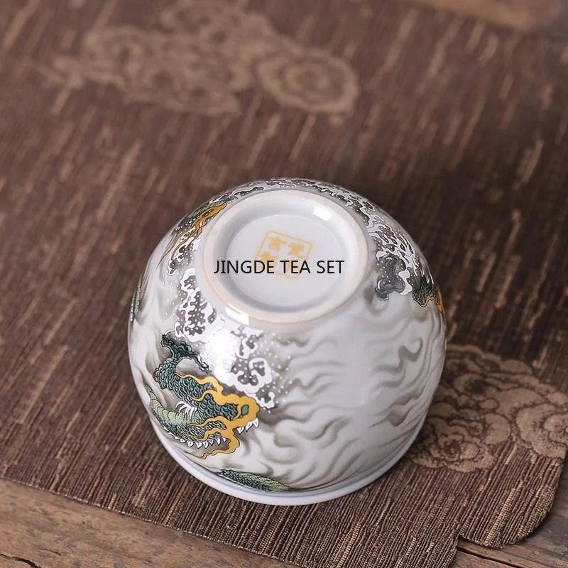24k Green Dragon Tea Cup Chinese Dragon Gilt Tea Cup Creative Chinese Kung Fu Tea Set