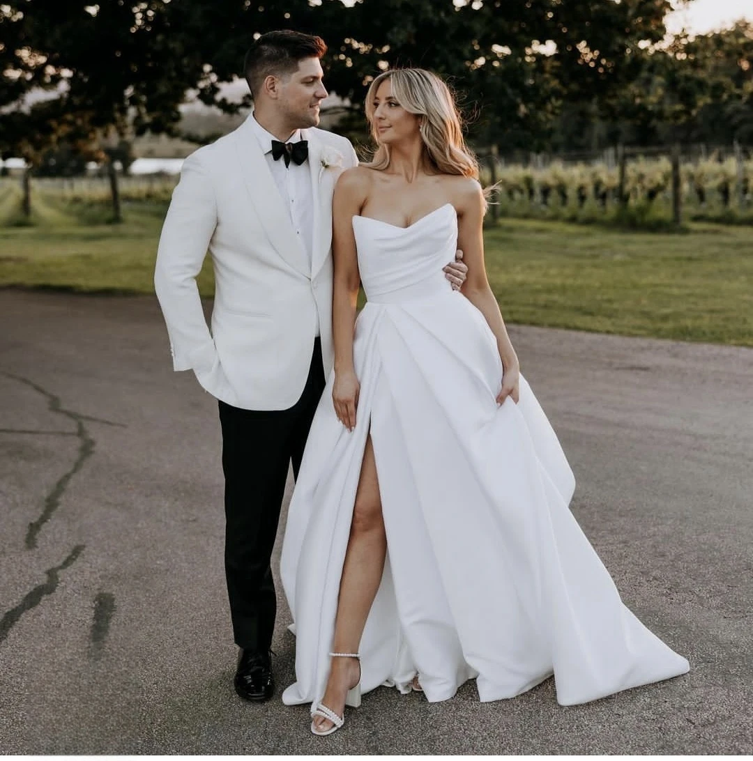 Vestido de Novia Satin A-Line For Women Floor Side Slit Pleat Sweetheart Customize To Measures Robe De Mariee