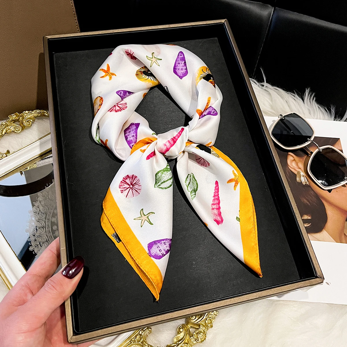 Fashion Scarves for Women Shawl Print Silk Satin Hijab Scarf Female Bandana 70*70cm Luxury Brand Square Shawls Scarfs For Ladies - 6