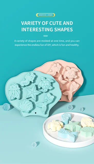 Stampo Silicone Per Torte A Tema Mare - 4 Pezzi Con Sirena, Conchiglie, Stelle Marine - Per Cioccolato, Fondente, Biscotti - Foto 8
