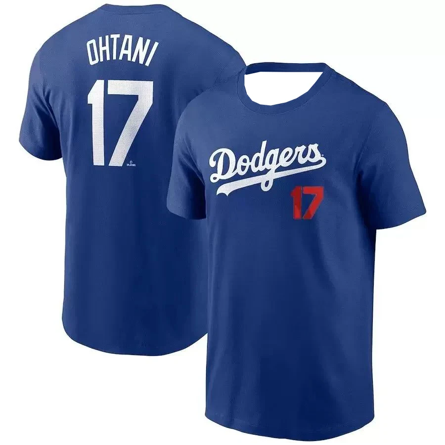 Baseball League Los Angeles Dodgers No. 17 Otani Shohei Short Sleeve T-Shirt Comfortable Sports Game Athletic Jersey