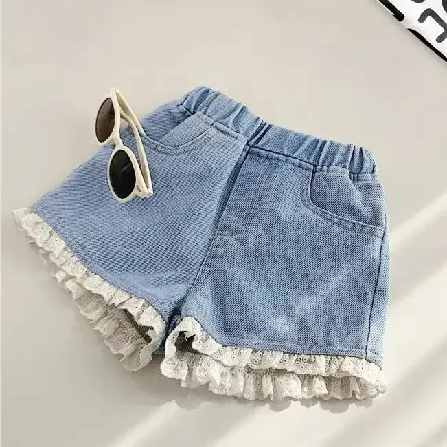 New Summer Kids Short Denim Shorts For Girls Fashion Girl Short Princess Jeans Children Pants Girls Shorts Flower Girls Clothing