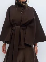 Casual Y2K Coats Women's Autumn Winter New Fashion Solid Color Cloak Stand Collar Button Belt Windbreaker Jacket Women Clothes 4