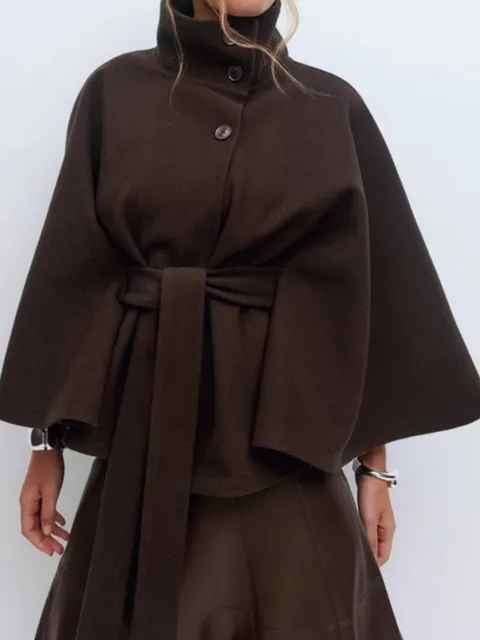 Casual Y2K Coats Women's Autumn Winter New Fashion Solid Color Cloak Stand Collar Button Belt Windbreaker Jacket Women Clothes 4