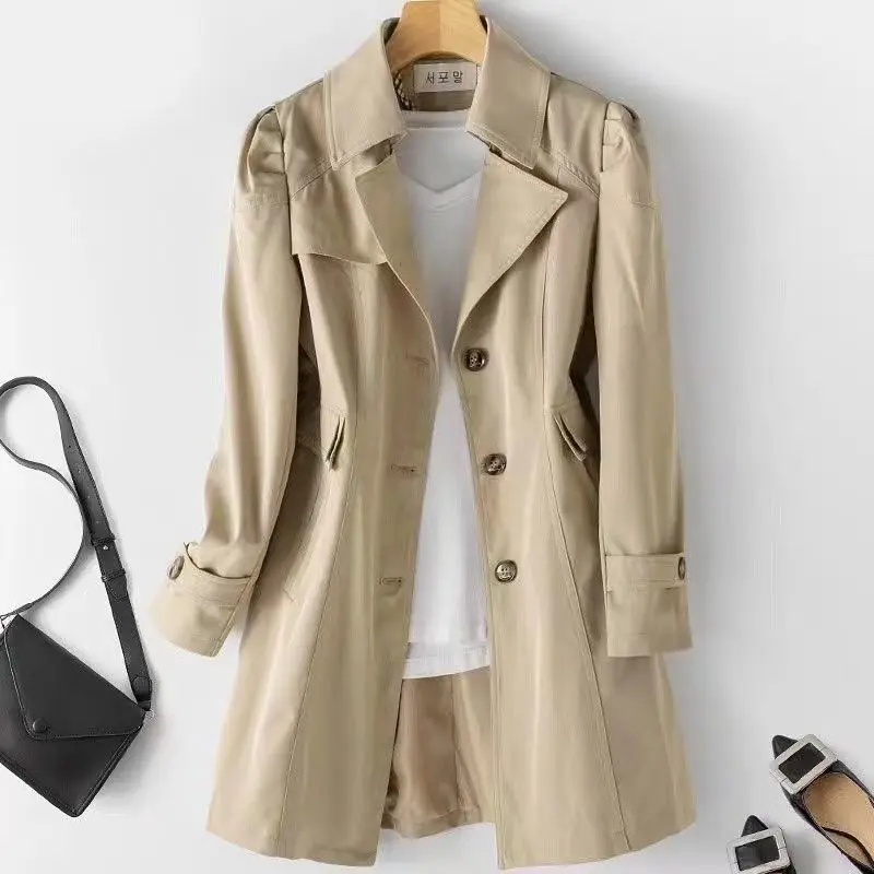 Trench Coat for Women 2025 Autumn Winter New Slim Women's Clothing Korean Double-breasted Small Mid-length Jacket - 3