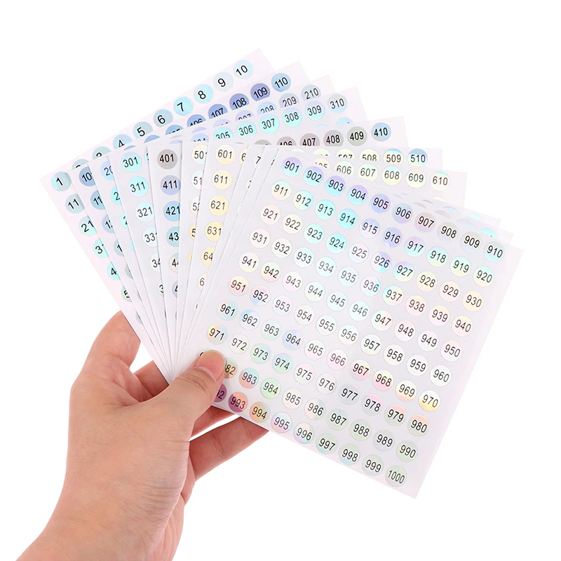 1 Sheet Waterproof Digital Label 1-1000 Laser Number Stickers Diy Self Adhesive Nail Polish Bottle Decal Number Tags Sticker