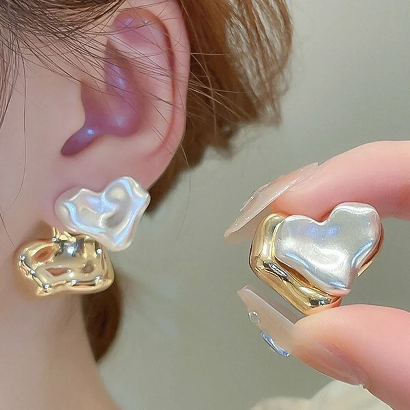 Fashion Jewelry Back With Front Metal Splicing Stud Earrings For