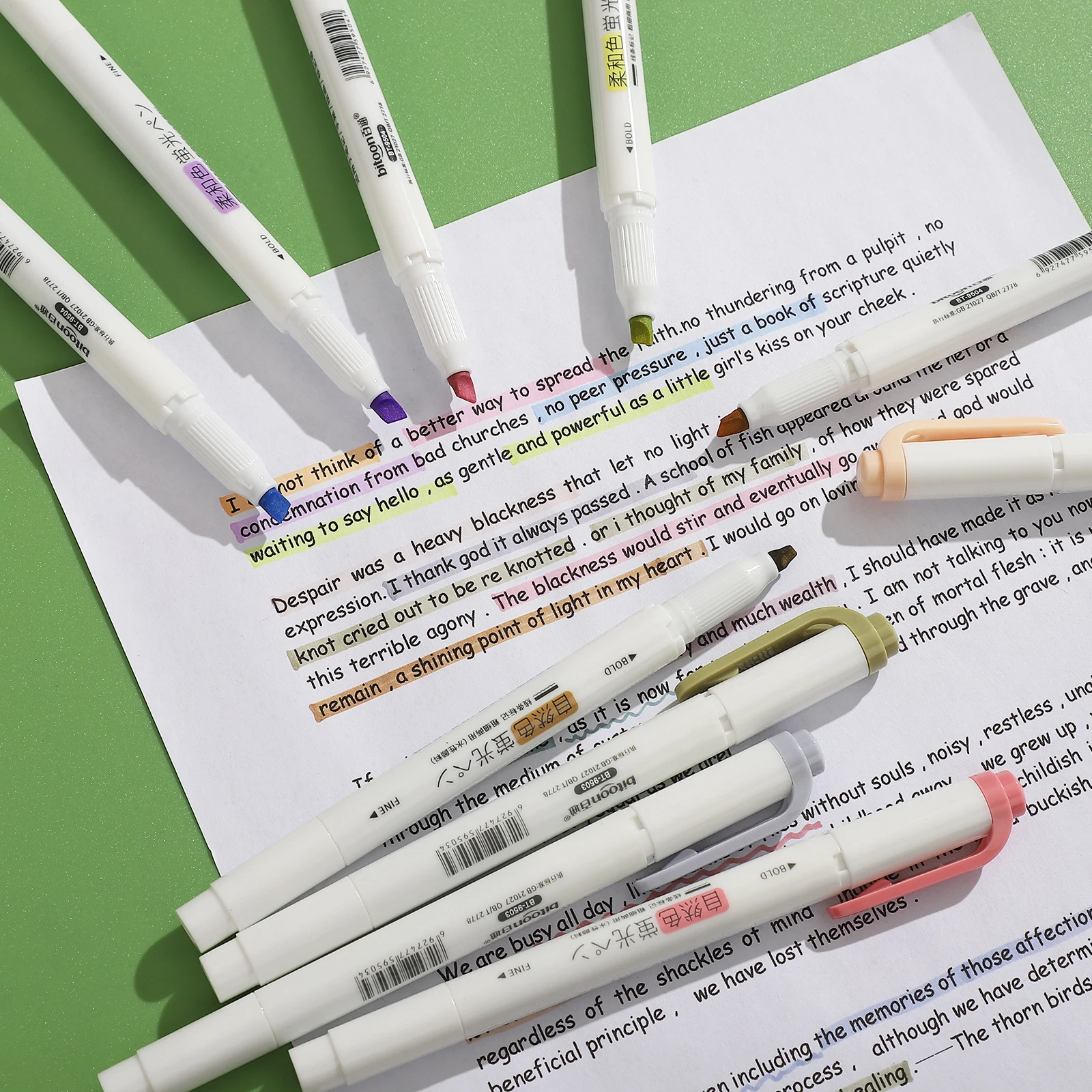 Highlighter Pen Marker Pen Highlighter Marker 5Pcs/set Double-ended Eye Protection Highlighter Set Bright Colors Drawing Printing Pen Creative DIY Student Supplies Stationery