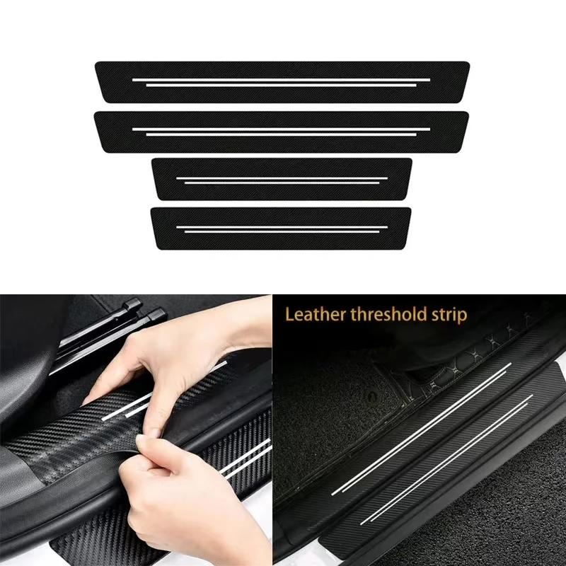 Carbon Fiber Leather Car Door Sill Protection Strips