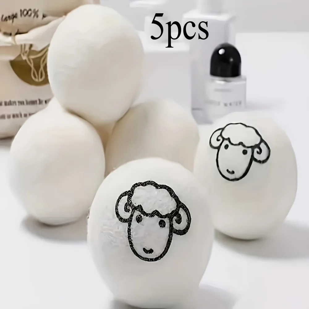 5pcs Wool Laundry Balls Reusable Anti-Static Softener Balls for Gentle Fabric Care Ideal for Delicates with Pull-Out Wash Cycles