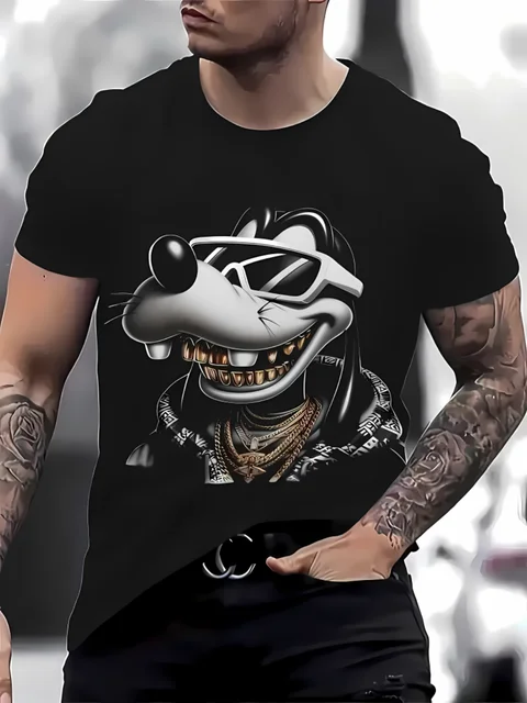 2025 Summer New Men's T-shirt Cartoon Fun Pattern Summer Loose and Casual Men's Round Neck T-shirt 2