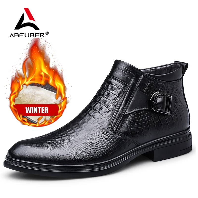 Men Chelsea Boots Men Leather Shoes Crocodile Texture Leather Men Boots Winter Formal Leather Oxfords Boots Dress Business