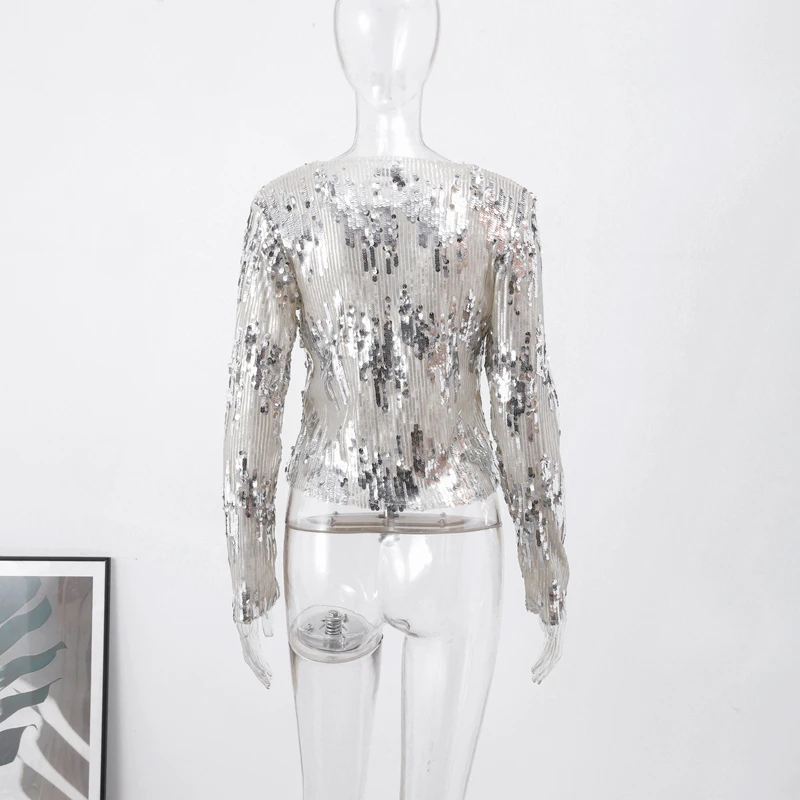 S9bde6fd0b2eb40eeb1ea8b899d2e80e88 Sequins Knitted Sweaters For Women Autumn Winter Pullover Long Sleeve Metallic Hoodie Shiny Elegant Female All-match Coats Mallzona