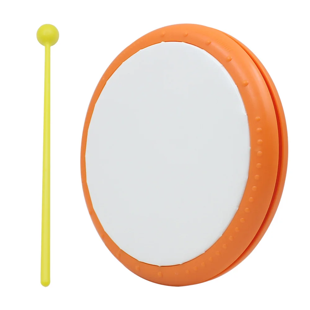 Orff Tambourine Orange Plastic Tambourine With Drumsticks Early Education Teaching Aids Rhythm Practice Portable Percussion