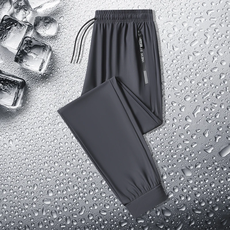 Men Trousers Summer Ice Silk Breathable Casual Stretch Low-Rise Straight-Leg Large Size Youth Sweatpants 8Xl