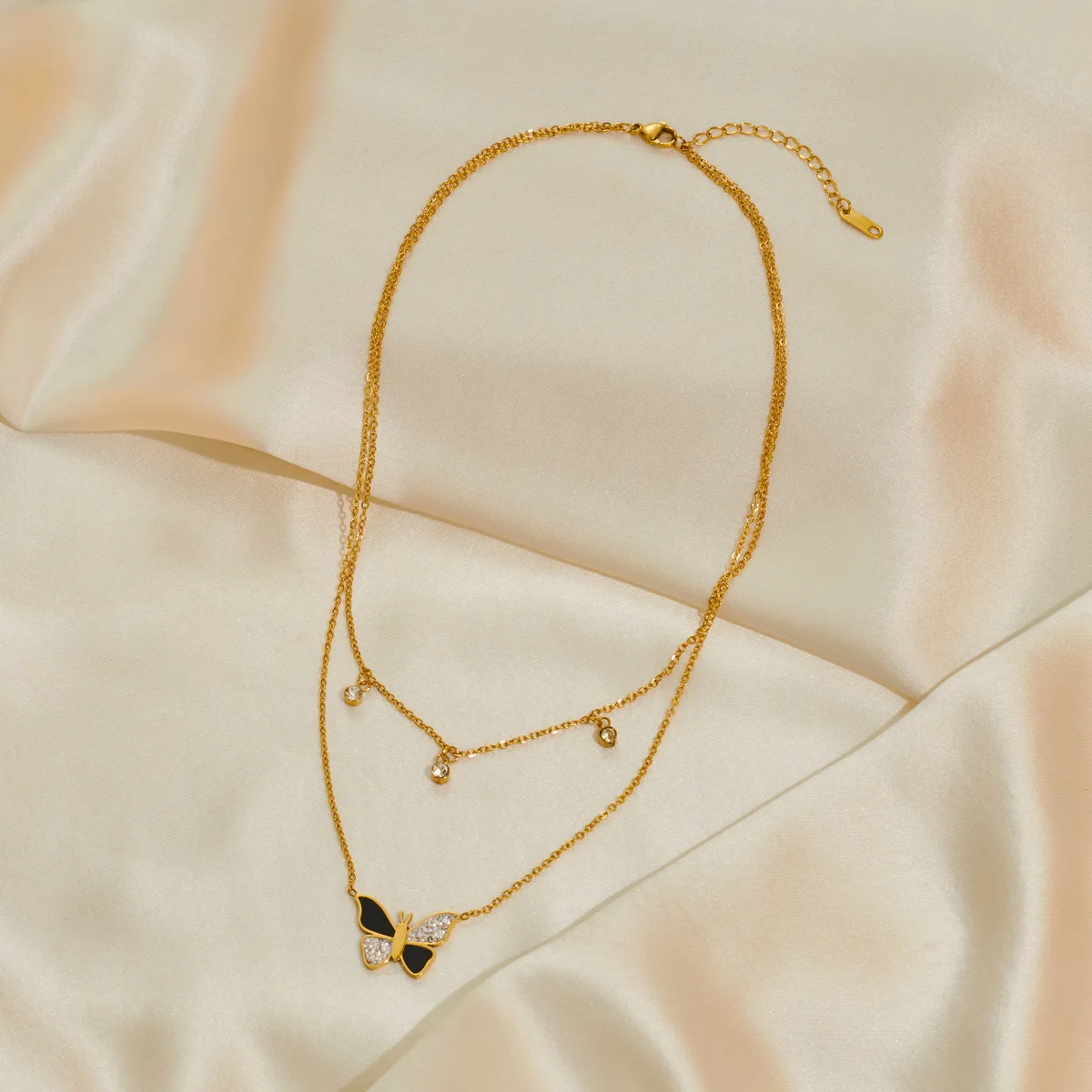 Chic 316L Stainless Steel Butterfly Necklace New Punk Double Layer Chain Zircon Clavicle Ladies Titanium Steel Necklace 5