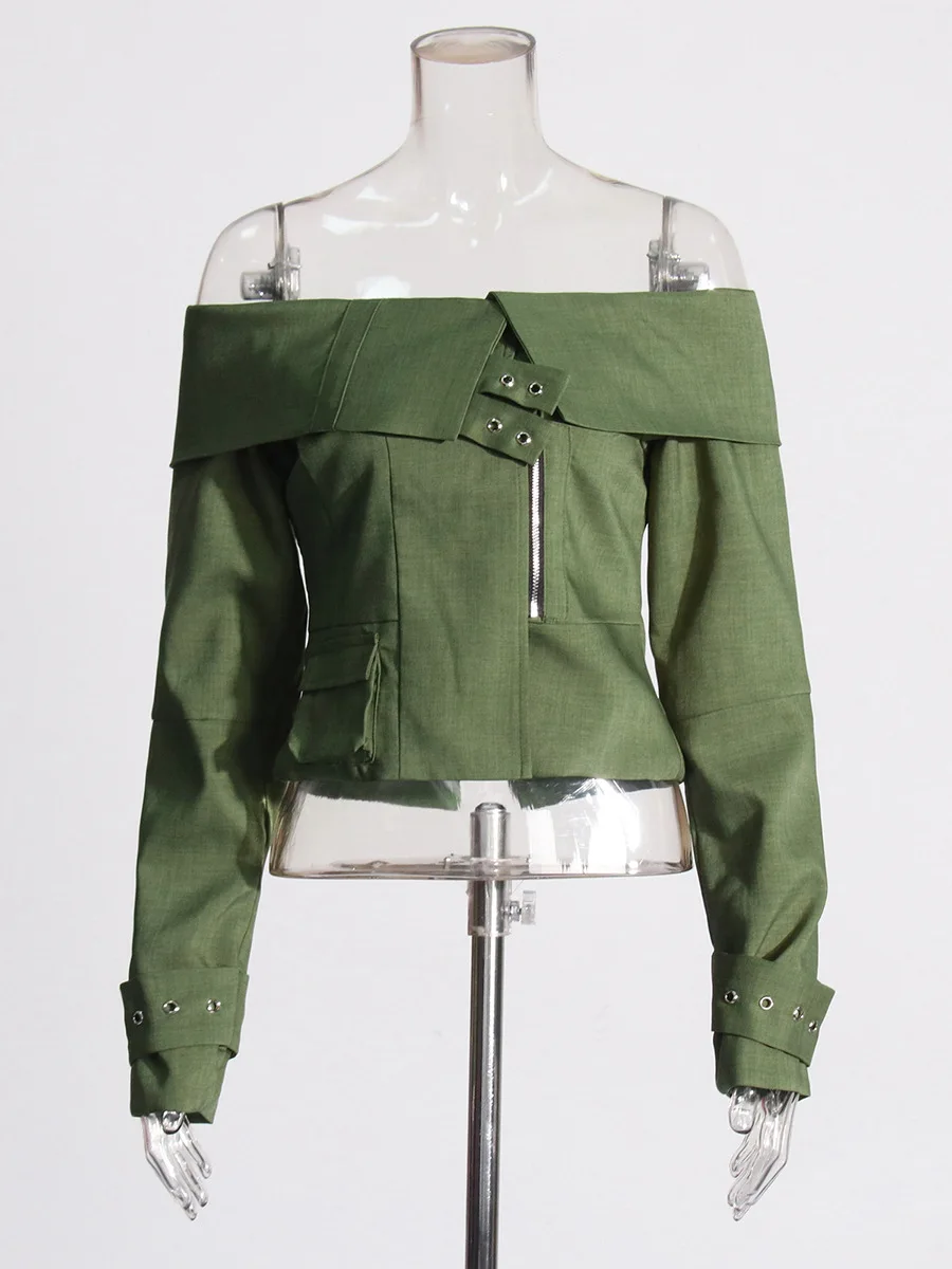 Description Picture 5 of itemFashion Street Style Jacket 2024 Autumn New Style One-line Lapel Zipper Splicing Design Short Jacket for Women