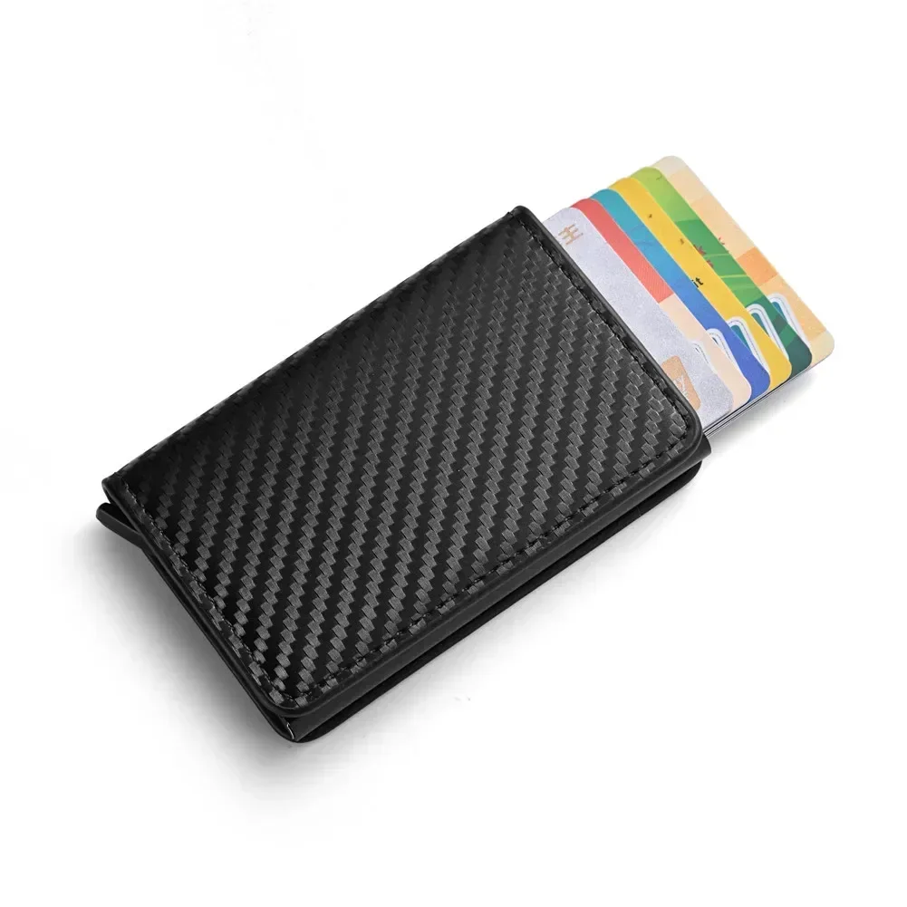 Carbon Fiber Wallet Men's RFID Blocking Card Holder Automatic Pop-Up Anti-Theft ID Credit Card Case