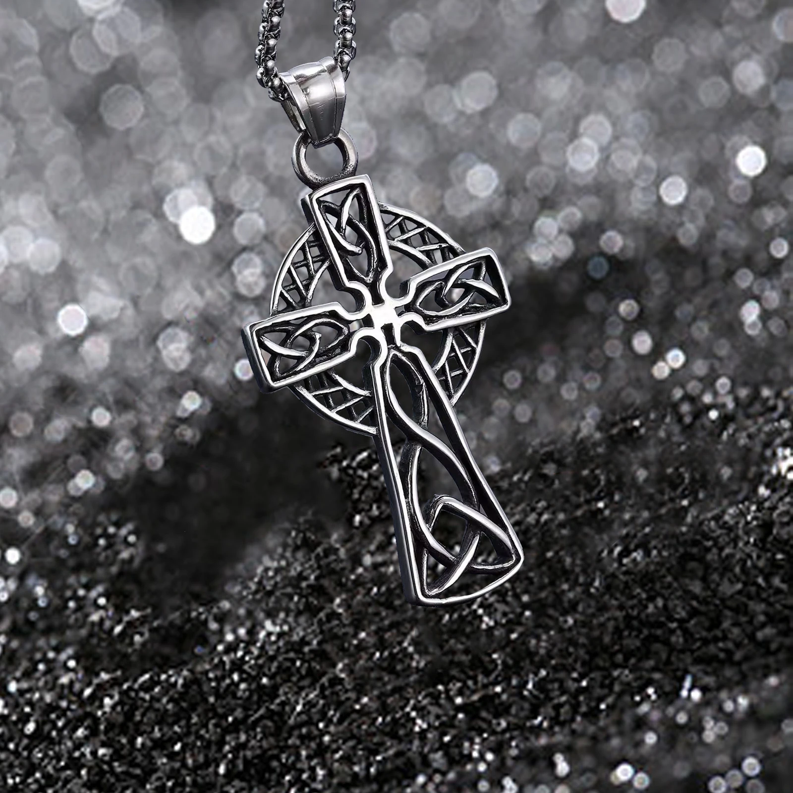 Custom casting jewelry stainless steel jewerely vintage hollow cross pendant celtic knot viking necklace Unisex