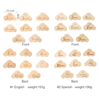 8pcs/set Wooden Baby Milestone Cards Cute Cloud Shape Milestone Memorial Monthly Baby Commemorativenir Newborn Photo Accessories 6